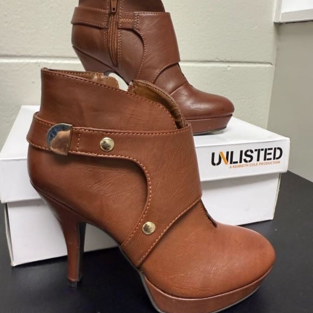 Unlisted By Kenneth Cole Luggage Tan Heeled Boots NWOT